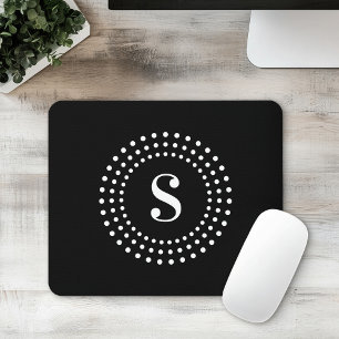 Monogram initiaal retro radiale stippen op zwart muismat