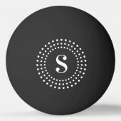 Monogram initiaal retro radiale stippen op zwart pingpongbal (Voorkant)