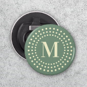 Monogram initiaal retro radiale stippen sage groen button flesopener