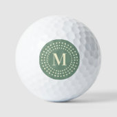 Monogram initiaal retro radiale stippen sage groen golfballen (Voorkant)