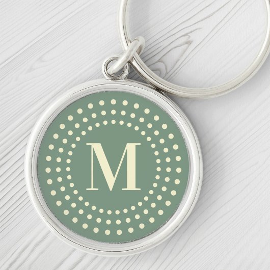 Monogram initiaal retro radiale stippen sage groen sleutelhanger