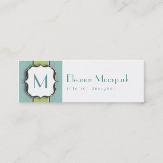 Monogram Initiaal Retro Skinny Card Mini Visitekaartje (Voorkant)