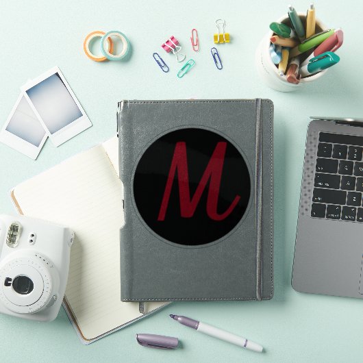 Monogram Initiaal Rode Vet Aangepaste naam Zwarte  Sticker (iPad Cover)