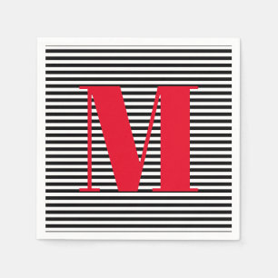 Monogram initiaal rode zwarte witte strepen aanpas servet
