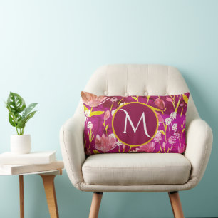 Monogram Initiaal Romantic Burgundy Floral Kussen