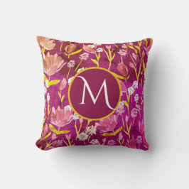 Monogram Initiaal Romantic Burgundy Floral Kussen