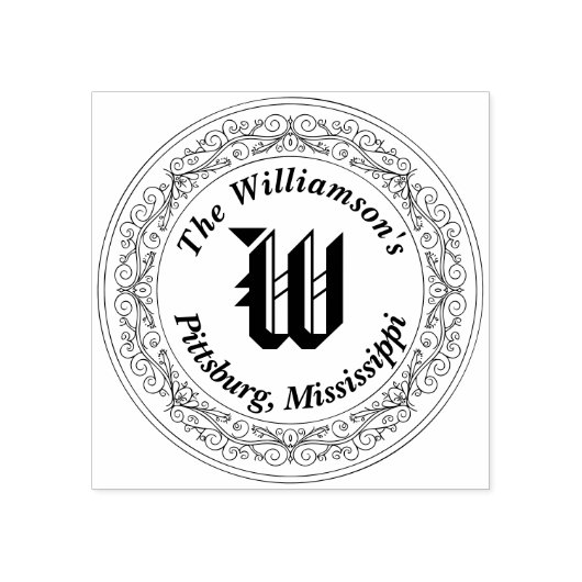 Monogram Initiaal Ronde Filigree surround naam add Rubberstempel (Afrduk)