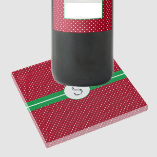 Monogram Initiaal, Rood Groen, Witte Stippen Glazen Onderzetter