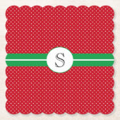 Monogram Initiaal, rood groen, witte stippen Kartonnen Onderzetters (Voorkant)