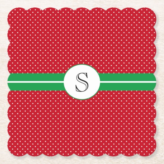 Monogram Initiaal, rood groen, witte stippen Kartonnen Onderzetters (Voorkant)