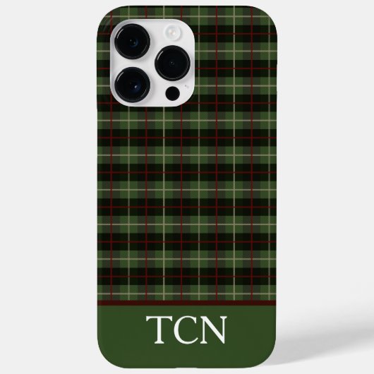 Monogram Initiaal Rood Groen Zwart Schotse Ruit Case-Mate iPhone Case (Achterkant)