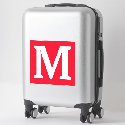Monogram Initiaal Rood Witte Vetgedrukte Aangepast Sticker (Koffer)