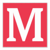 Monogram Initiaal Rood Witte Vetgedrukte Aangepast Sticker (Voorkant)