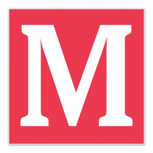 Monogram Initiaal Rood Witte Vetgedrukte Aangepast Sticker (Voorkant)