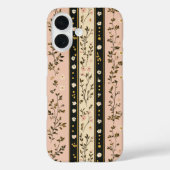 Monogram Initiaal Roze Beige Zwart Bloem Strepen Case-Mate iPhone Case (Achterkant)
