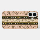Monogram Initiaal Roze Beige Zwart Bloem Strepen Case-Mate iPhone Case (Achterkant (horizontaal))