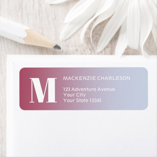 Monogram Initiaal Roze Blauw Gradiënt Retouradres Etiket (Insitu)
