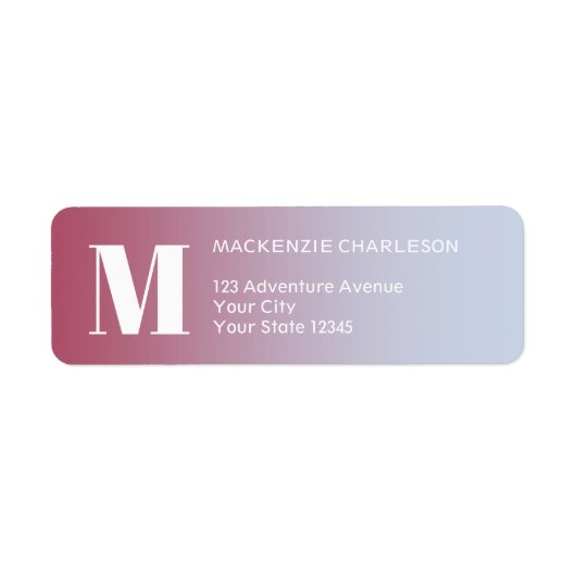 Monogram Initiaal Roze Blauw Gradiënt Retouradres Etiket (Voorkant)