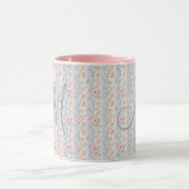 Monogram Initiaal Roze Blauwe Gestreepte Bloemroze Mok (Midden)