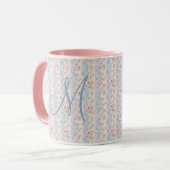 Monogram Initiaal Roze Blauwe Gestreepte Bloemroze Mok (Voorkant links)