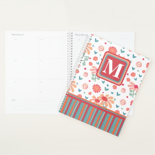 Monogram Initiaal  roze bloemmotief Planner (Display)