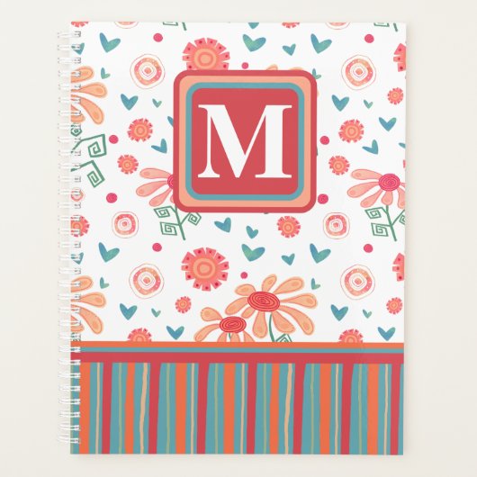 Monogram Initiaal  roze bloemmotief Planner (Voorkant)