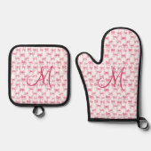 Monogram Initiaal Roze Bow Coquette Esthetische Gi Ovenwant & Pannenlap Set (Voorkant)