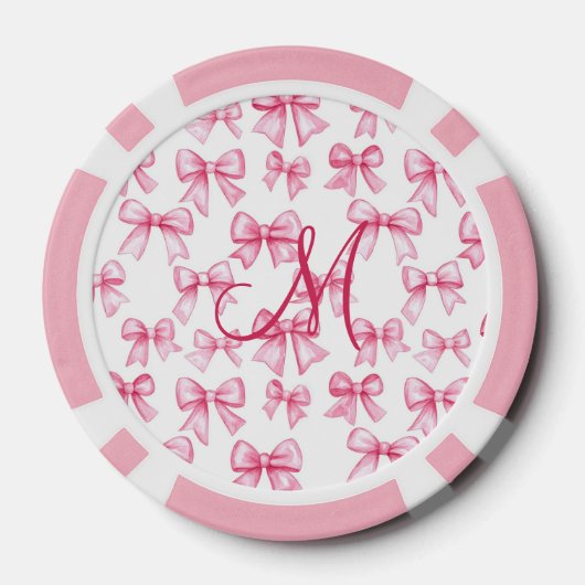 Monogram Initiaal Roze Bow Coquette Esthetische Gi Poker Chips (Achterkant)
