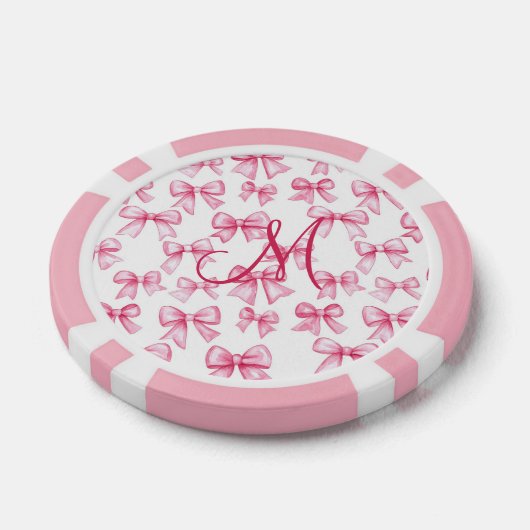 Monogram Initiaal Roze Bow Coquette Esthetische Gi Poker Chips (Enkel)