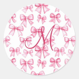 Monogram Initiaal Roze Bow Coquette Esthetische Gi Ronde Sticker