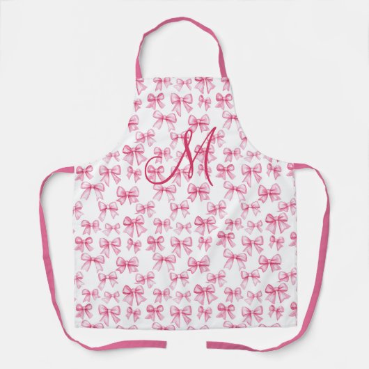 Monogram Initiaal Roze Bow Coquette Esthetische Gi Schort (Voorkant)
