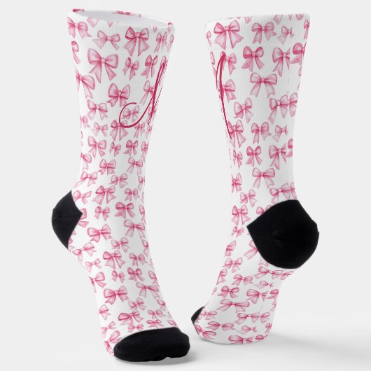 Monogram Initiaal Roze Bow Coquette Esthetische Gi Sokken (Gebogen)