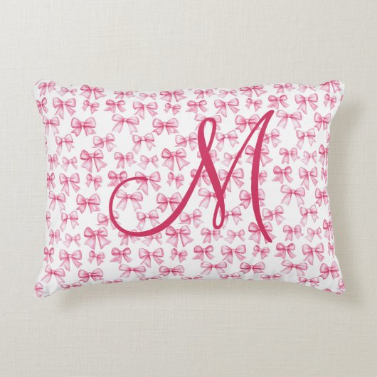 Monogram Initiaal Roze Bow Coquette Esthetische Me Accent Kussen (Voorkant)