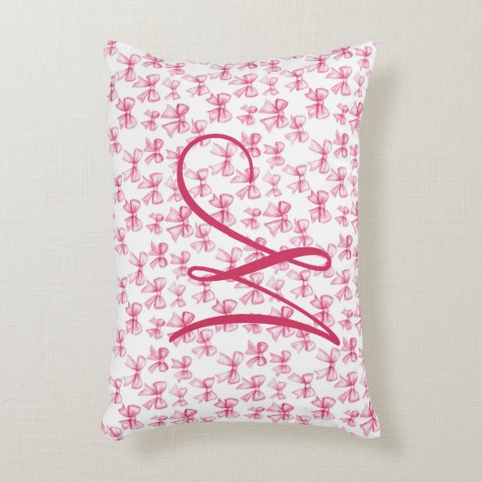 Monogram Initiaal Roze Bow Coquette Esthetische Me Accent Kussen (Voorkant(Verticaal))