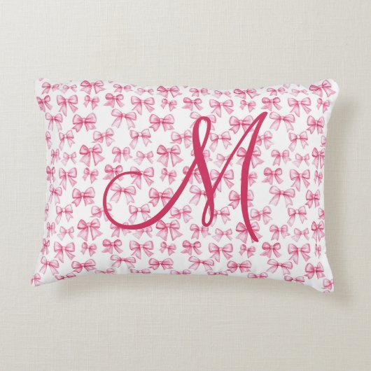 Monogram Initiaal Roze Bow Coquette Esthetische Me Accent Kussen (Achterkant)