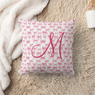 Monogram Initiaal Roze Bow Coquette Esthetische Me Kussen
