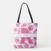 Monogram Initiaal Roze Daisies Waterverf Bloemen Tote Bag (Achterkant)