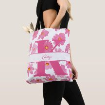Monogram Initiaal Roze Daisies Waterverf Bloemen