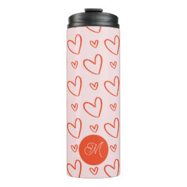 Monogram initiaal - roze en rood hartpatroon thermosbeker