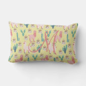 Monogram Initiaal Roze Gele Lama Kinderkamer voor  Kussen (Achterkant)