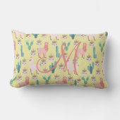 Monogram Initiaal Roze Gele Lama Kinderkamer voor  Kussen (Voorkant)