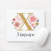 Monogram Initiaal Roze Girly Gold Letter Muismat (Met muis)