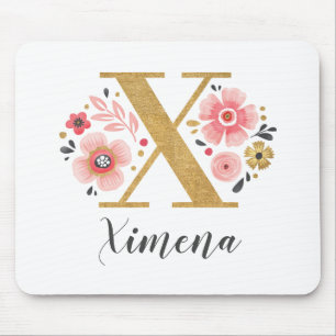 Monogram Initiaal Roze Girly Gold Letter Muismat