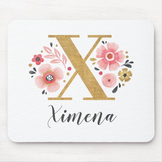 Monogram Initiaal Roze Girly Gold Letter Muismat (Voorkant)