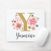 Monogram Initiaal Roze Goud Letter Y Muismat (Met muis)