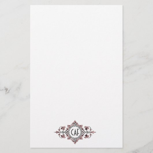 Monogram Initiaal Roze Grijs Sierlijke Bloei Briefpapier (Voorkant)