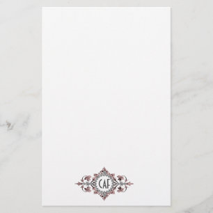 Monogram Initiaal Roze Grijs Sierlijke Bloem Briefpapier