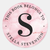 Monogram initiaal roze marmeren bibliotheek boek l ronde sticker (Voorkant)