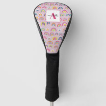 Monogram Initiaal Roze regenboog Golf Hoesje