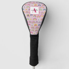 Monogram Initiaal Roze regenboog Golf Hoesje Golfheadcover